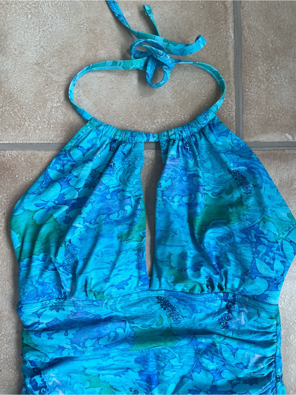 Ralph Lauren blue one halter ruched belly lightly padded 1 piece swimsuit; 8 - Picture 2 of 4